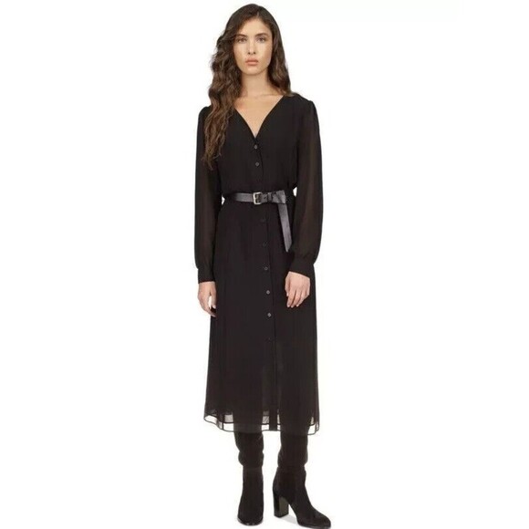 Michael Kors dress Women's Kate Belted Button-Down Midi Dress black $185 size XL - Picture 2 of 14